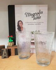 Vintage Tumblers Drinking Glasses Set of 2 Clear Bark Ice Texture 5" MCM Barware