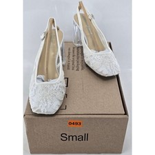 Betsey Johnson Ninah Slingback Heels Womens 7.5 Ivory Lace Sequin Clear Block