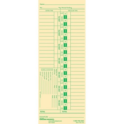 Time Cards with Deductions, Weekly, Days 17, 1Sided, 3 3/8in. x 8 7/8in., Man...