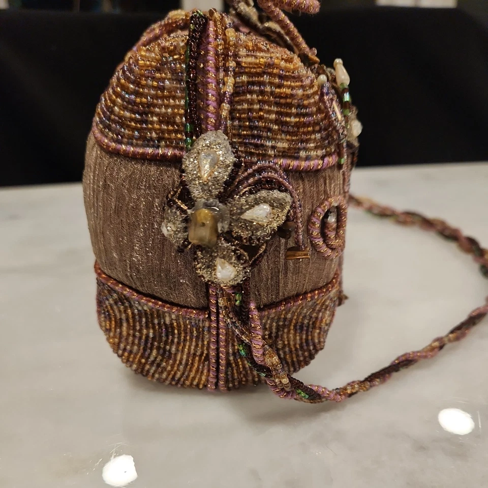 Mary Francis Bolso de Mano Duro Cuentas Bandolera, Beige Marrón Rosa Verde, Cristal  Foto 3 de 4