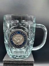 United States Navy Glass Beer Mug / Stein Pewter Medallion