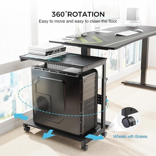 ERGONOMIC Height Adjustable Computer Tower Stand 2-Tier ATX-Case CPU Holder - Picture 7 of 10