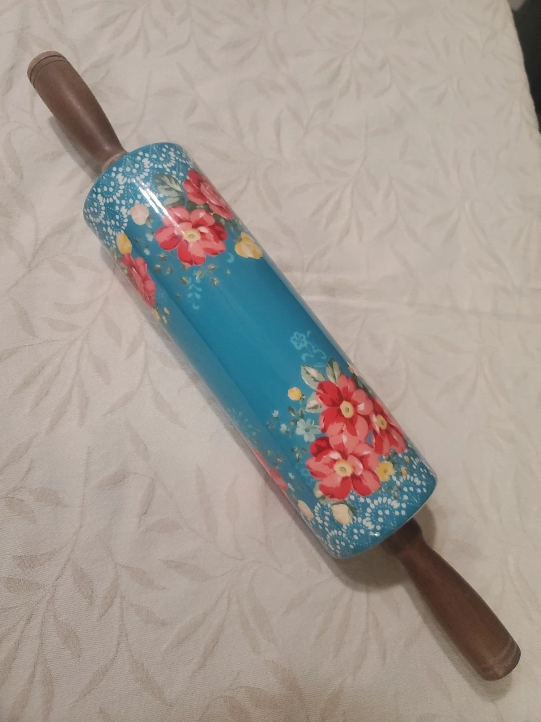 The Pioneer Woman Vintage Floral Ceramic Rolling Pin Teal