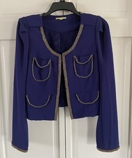 Gianni Bini Blue Cropped Embellished Gold Chain Jacket Size S