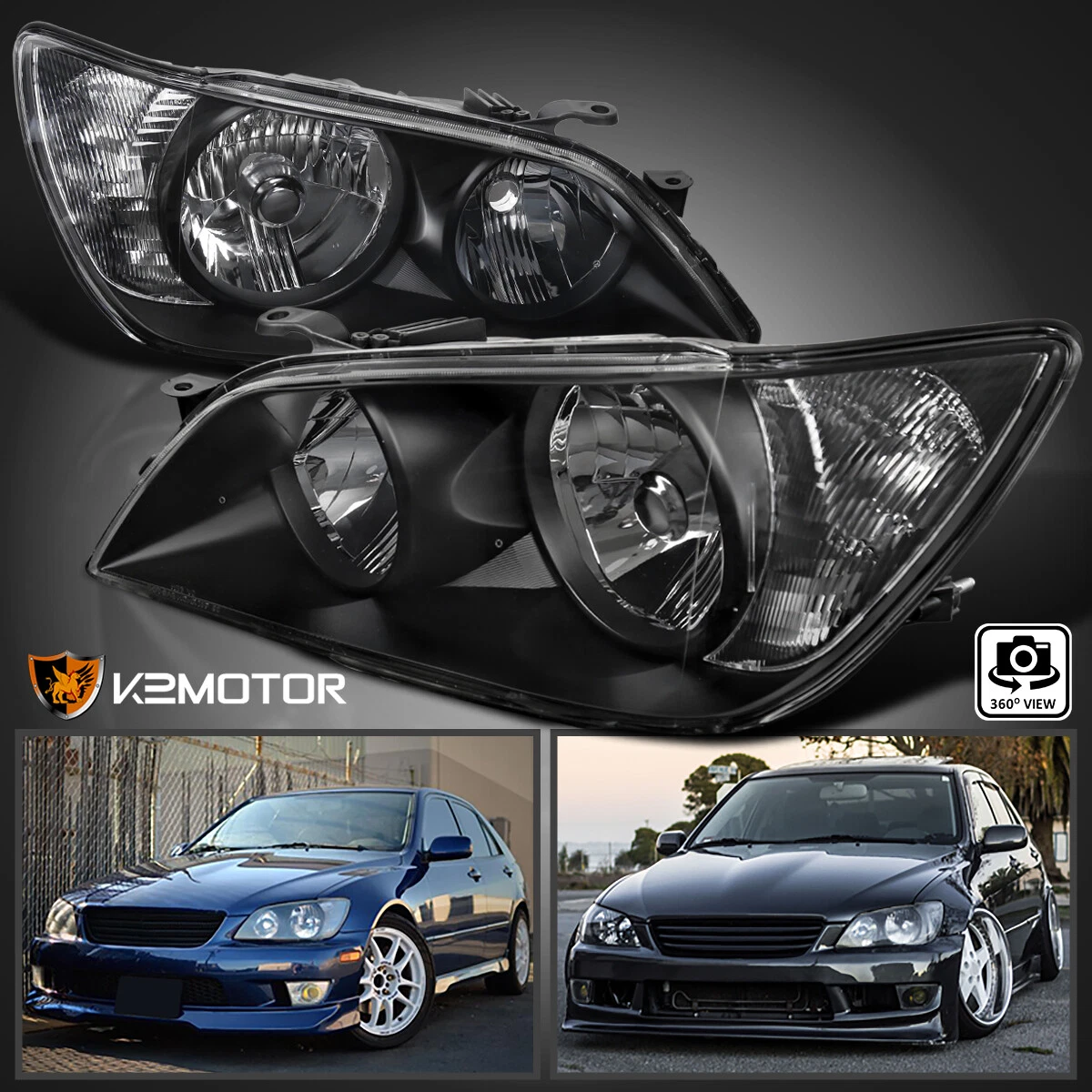 Black Fits 2001-2005 Lexus IS300 Headlights Assembly Lamps Left+ 