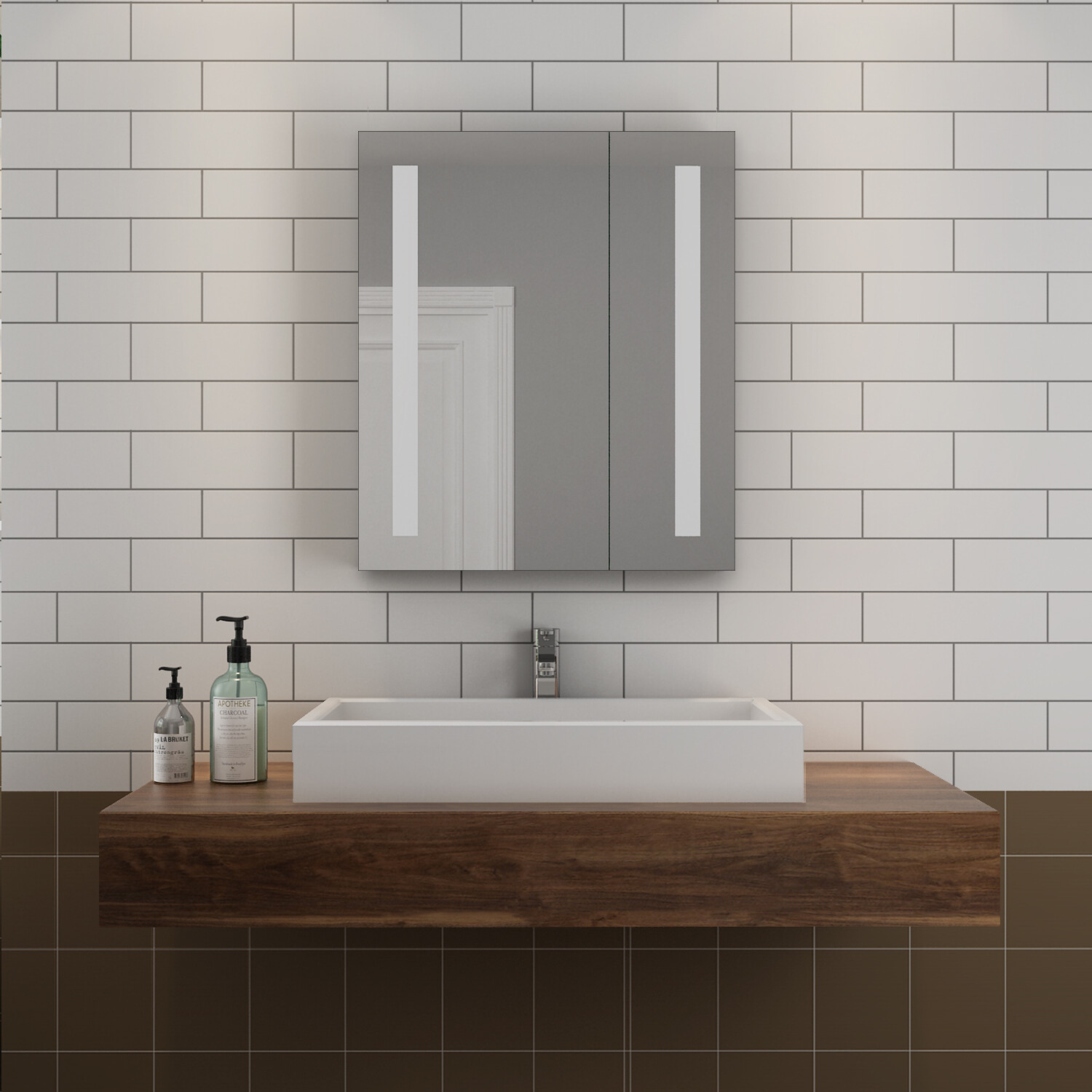 LED Bathroom Mirror with Shaver Socket Storage Wall Mounted