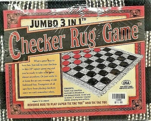 JUMBO 3 IN 1 CHECKER RUG GAME ~ CHECKERS TIC TAC TOE ~ SUPER TIC TAC TOE ~ NEW