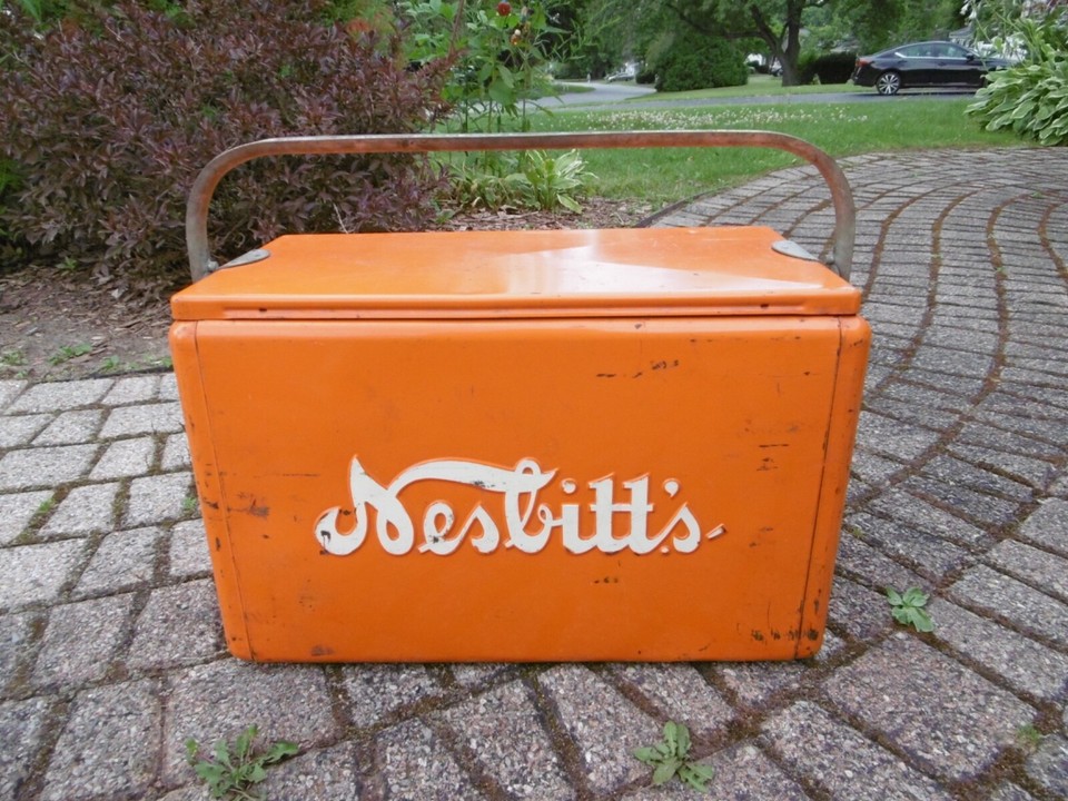 VTG 1950 NESBITTS CRONSTROMS COOLER SIGN COCA COLA 7UP PEPSI ORANGE