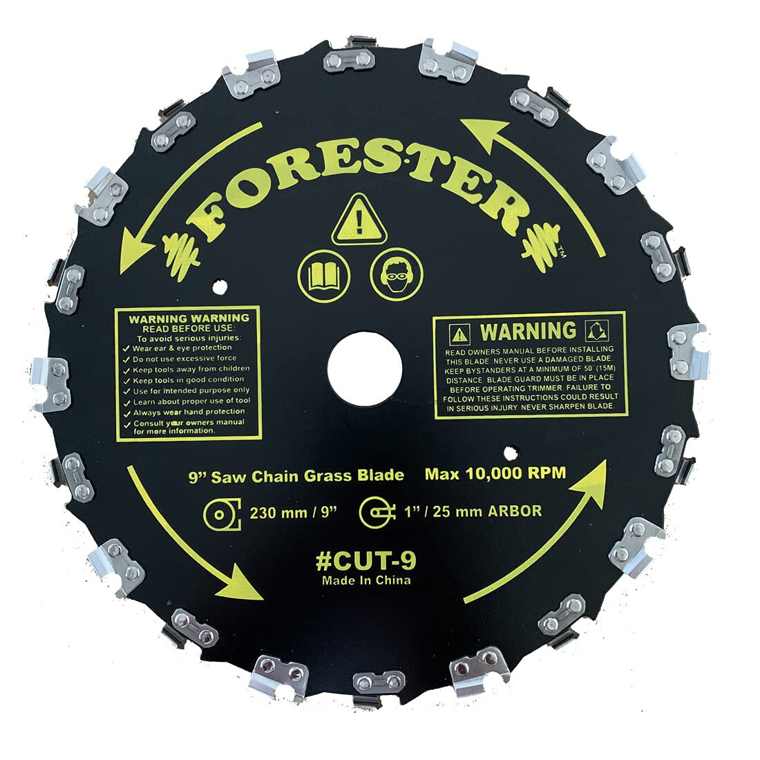 Forester Chainsaw Tooth Brush Cutter Blade - 9" Diameter x 1" or 20mm Arbor