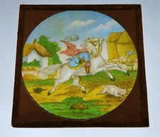 Antique Colour Illustrated Magic Lantern Slide John Gilpins Horse Takes Fright