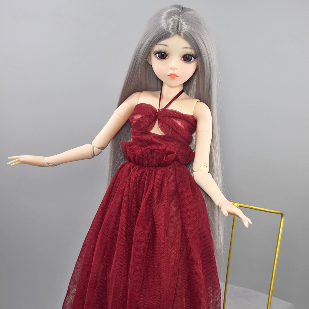 1/3 BJD Doll Toy 24 inch Female Doll w/ Makeup and Long Grey Wigs Clothes  Shoes