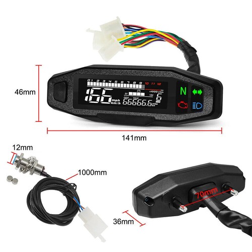 Universal Motorcycle LCD Digital Speedometer Odometer Tachometer Gauge Meter - Picture 10 of 14