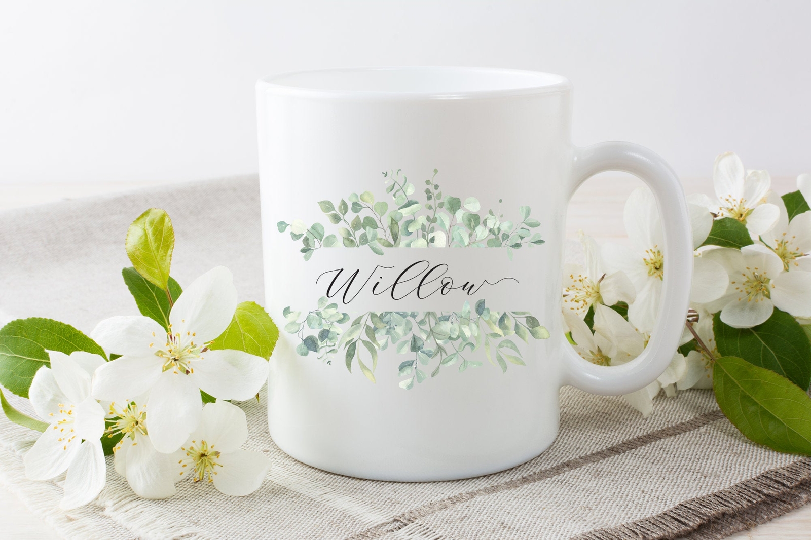 Personalised Mug Bridesmaid Mug Personalised Name Mug Leaf Mug Floral Mug Custom