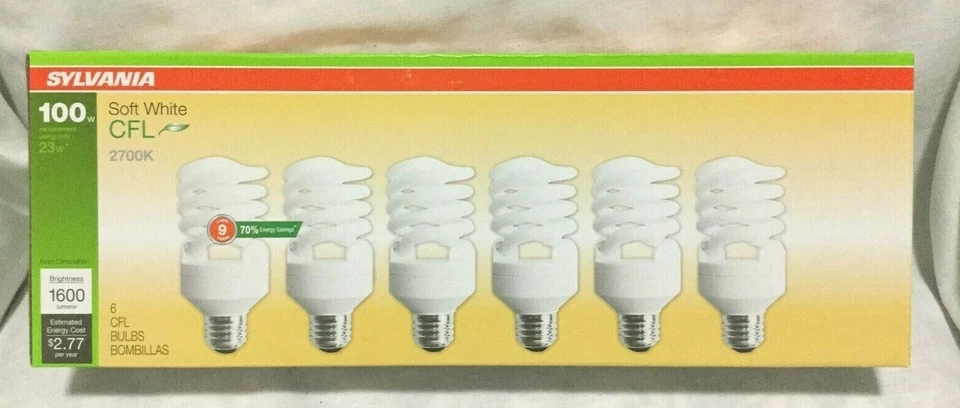 Sylvania  Soft White 100 Watt Replacement CFL Light Bulbs Uses 23 Watts/ 6 bulbs - Image 4 of 4