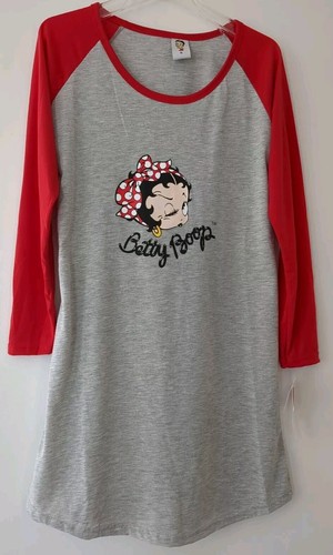NWT Women's BETTY BOOP Gray/Red Long SleeveThemed Knit Sleepwear Shirt Sz S 4-6 - Picture 7 of 7