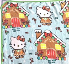 Hello Kitty Christmas Gingerbread House 46 x 60" Blue Throw Blanket in Box NWT