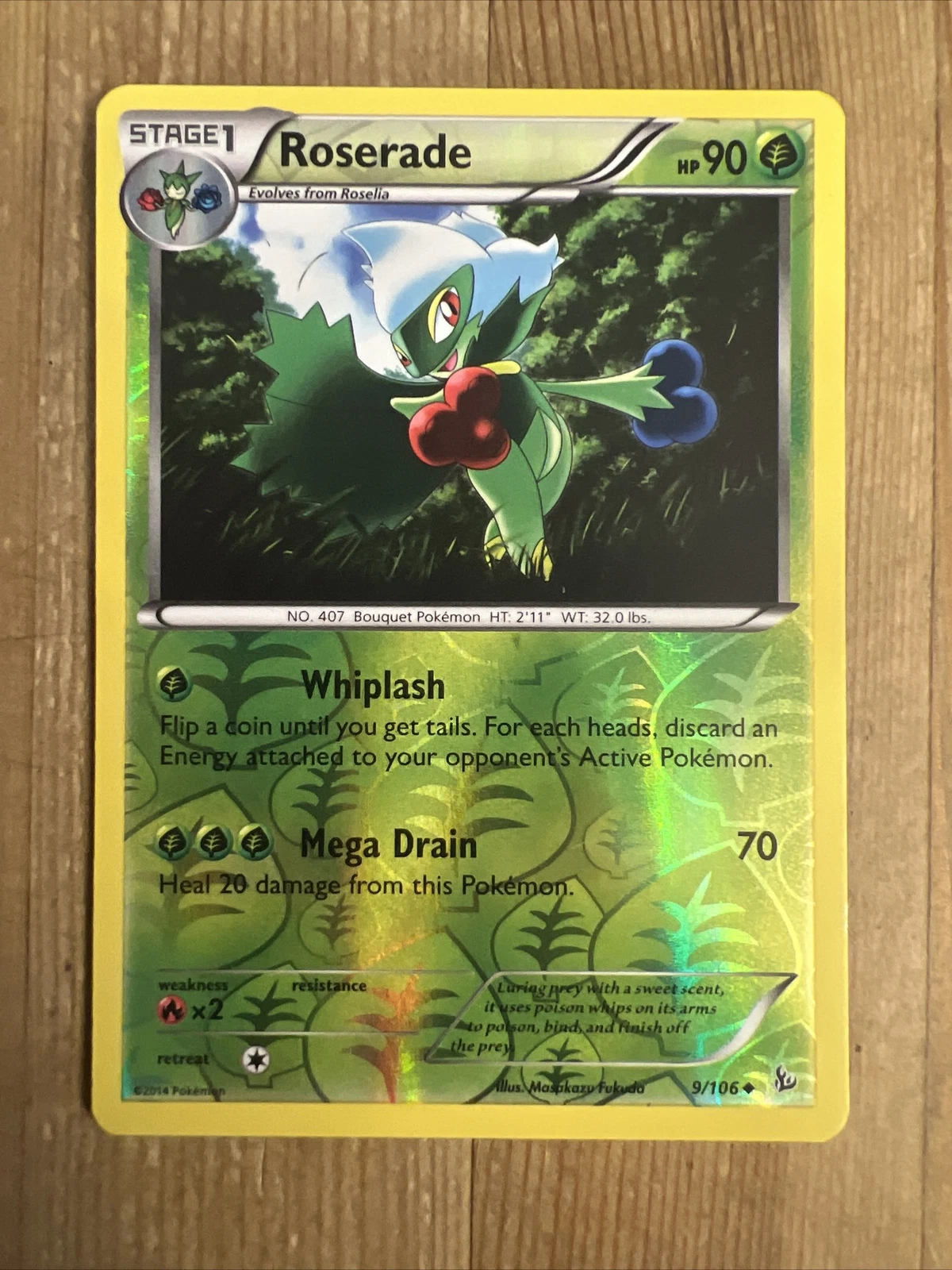 Roserade - 9/106 - Uncommon - Reverse Holo NM, English Pokemon XY FlashFire