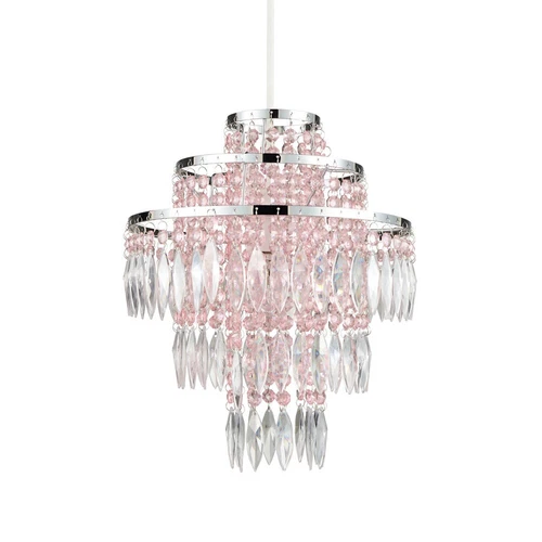 Litecraft Glow Light Shade 30cm Easy Fit Jewelled Children's Lampshade - Pink