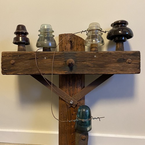 VTG MILKY BLUE AQUA SMOKEY Grand Canyon Style GLASS INSULATOR SCULPTURE SET 28” eBay