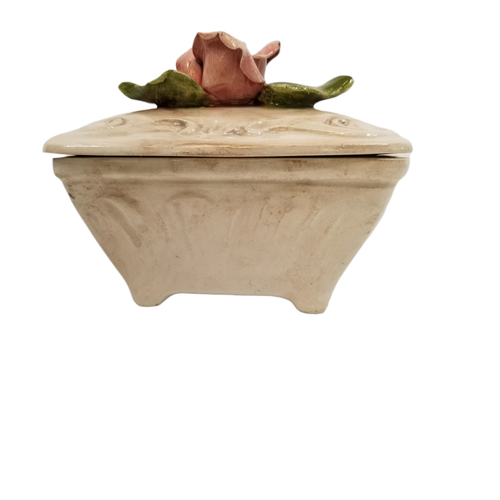 Vintage Capodimonte Trinket Box with Lid Italy Pink Rose Collectable Jewelry Box - Picture 5 of 12