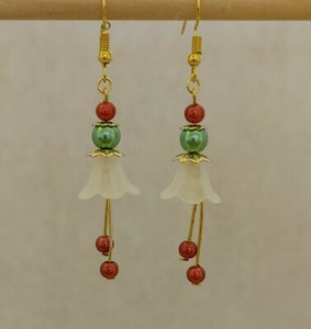 Authentic Bell Flower Pearl Gold Plated Fishhook Earrings #C88