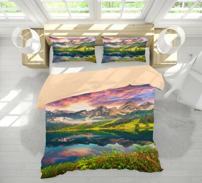 3D Mountain Lake NAO1779 Bed Pillowcases Quilt Duvet Cover Set Queen King Fay