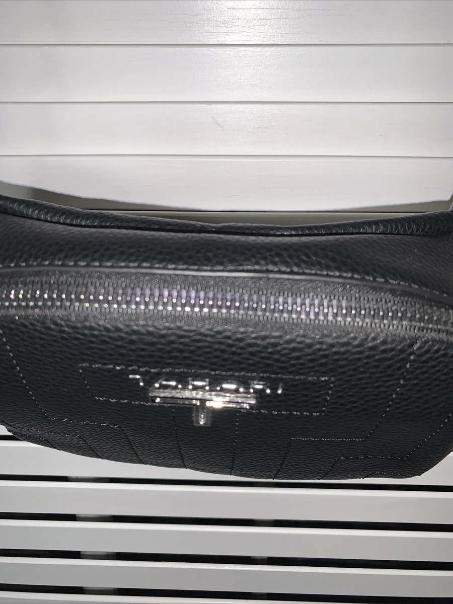TAHARI FANNY PACK BLACK VEGAN LEATHER Silver Chain eBay
