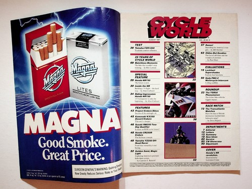 1987 August Cycle World Motorcycle Magazine Yamaha FZR1000 Honda NR750 Matchless - Picture 2 of 11