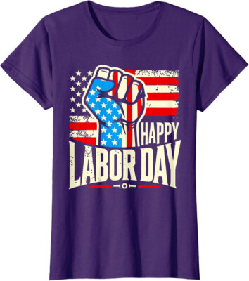 Happy Labor Day Retro American Flags Design Ladies' Crewneck T-Shirt