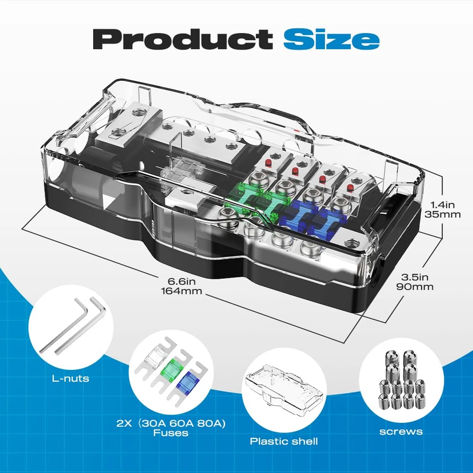 Bloco de distribuição de energia fundido áudio veicular 4 vias midi (mini-anl) bloco de fusíveis 12V... - Imagem 2 de 4