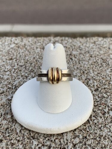 Tiffany & Co. Atlas 1995 Groove Sterling Silver 18K Gold Ring (Size 7.25)