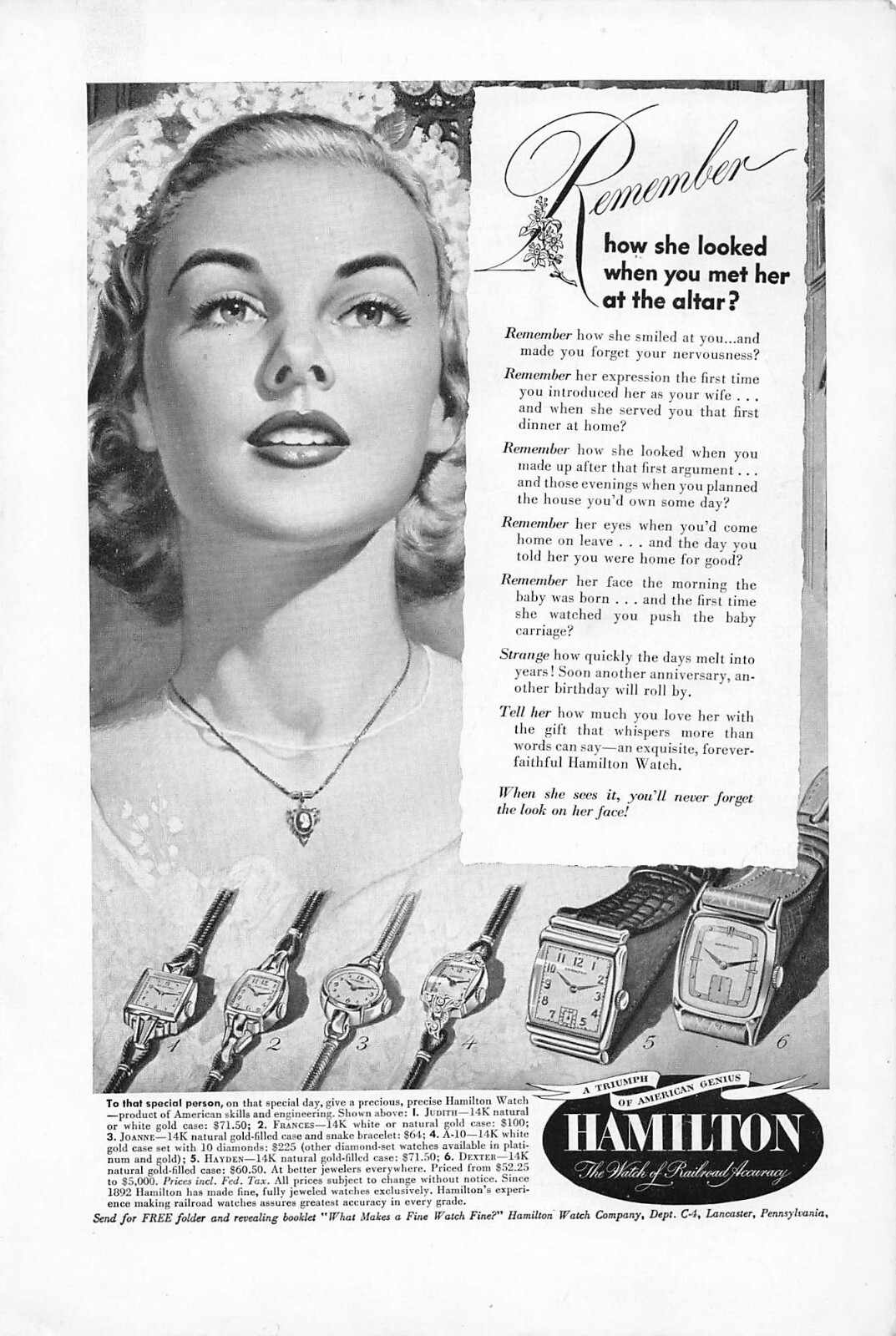Hamilton Watches Print Ad Vintage Advertisement Watch Advertising Bride ...