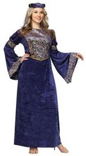 Renaissance Maiden 2 Pc Navy Velour Bell Sleeved Gown  Circle Headpiece Plus