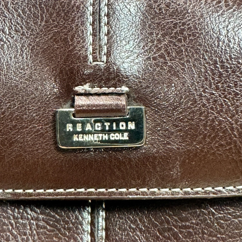 Kenneth Cole Reaction Bolso de Mano de Cuero Marrón Chocolate Elegante Cartera Foto 2 de 4