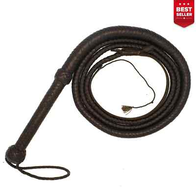 Indiana Jones Bullwhip Genuine Leather Dark Brown 6 Feet Long 12 Plait Bull Whip