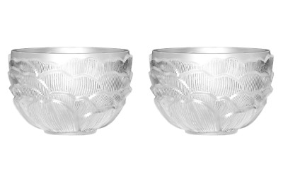 NEW LALIQUE CRYSTAL PIVOINE VOTIVE PAIR #10722800 BRAND NIB PEONY