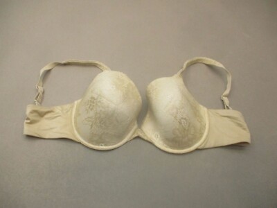 38D MAIDENFORM Women Beige Lined Underwire Full Coverage Back Close Demi Bra 10C