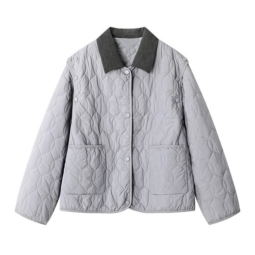 Women Quilted Jacket Thin Padded Coat Short Overcoat Outwear Retro Style Fashion - 第 11/12 張圖片