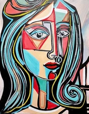 CORBELLIC CUBISM ART 16X20 CYAN BLUE WOMAN LARGE PORTRAIT FINE ART HOME DECOR