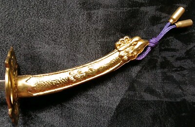 Vtg 8'' Japanese Miniature Sword Samurai  Doll Metal Embossed Sturdy Bird HTF 2''W