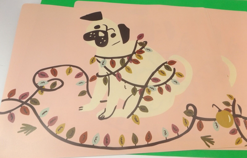 Mantel individual comedor Wondershop Navidad Pug perro 3 piezas rosa 12x16 pulgadas muy lindo - Imagen 2 de 3