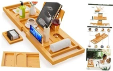 Premium Bathtub Tray Caddy, Expandable Bath Tray, Unique House Warming Bamboo