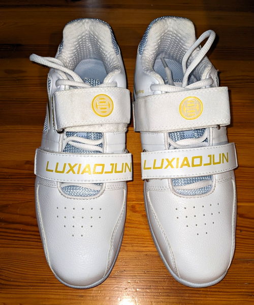 *NUEVOS* ANTA LUXIAOJUN ZAPATILLAS DE LEVANTAMIENTO DE PESAS PARA HOMBRE TALLA 8 BLANCO/DORADO *RAROS* 2