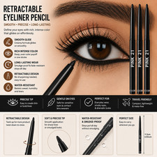 3pcs Waterproof Black Eyeliner Pencil Smudge Proof Long Lasting Makeup