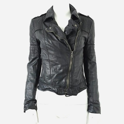 ATEMBERAUBENDER DAMEN MUUBAA MINSK LEDER BIKER BLUMEN STEPPEINSATZ PETROLGRÜN UK 8
