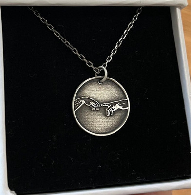 The Creation Of Adam 925 Sterling Silver Engraved Necklace Duty Free