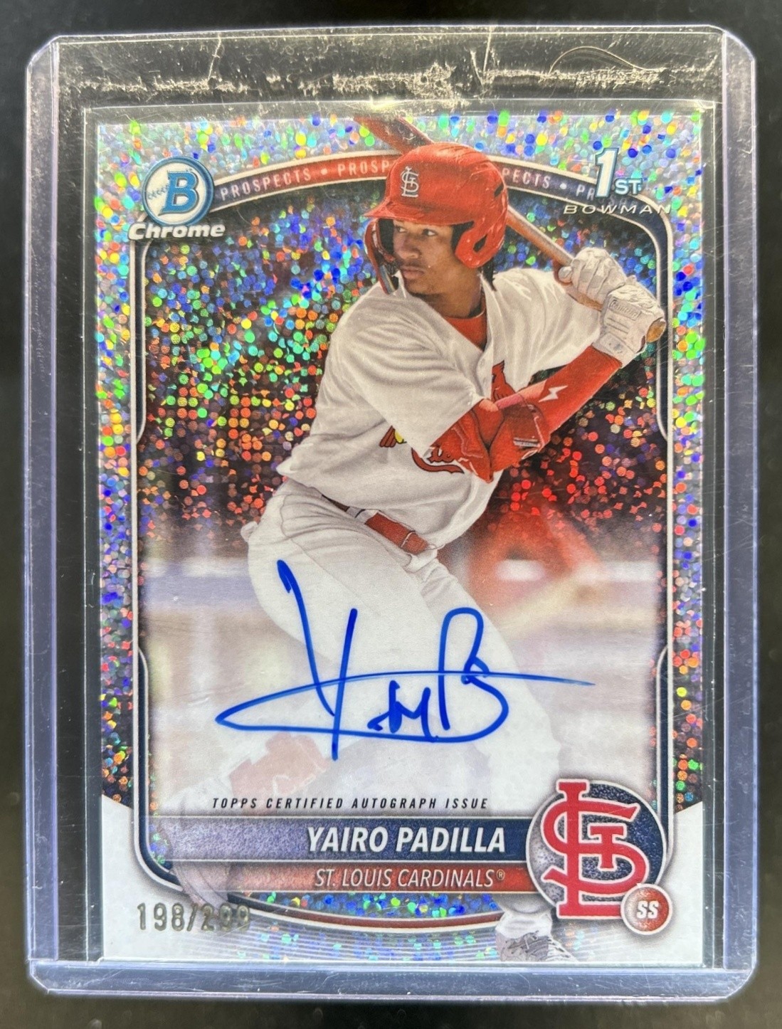 2025 Bowman Chrome Yairo Padilla Auto Speckle Refractor 1st #/299 Cardinals
