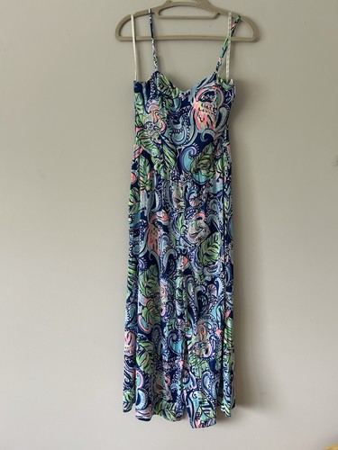 Lilly Pulitzer Marnee Wide Leg Jumpsuit In Hanging With Fronds Size 00 Preppy - Picture 2 of 13