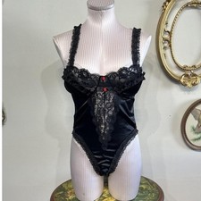 Vintage L'Adore Black Satin Lace Bodysuit Square Neck Sleeveless Size Small