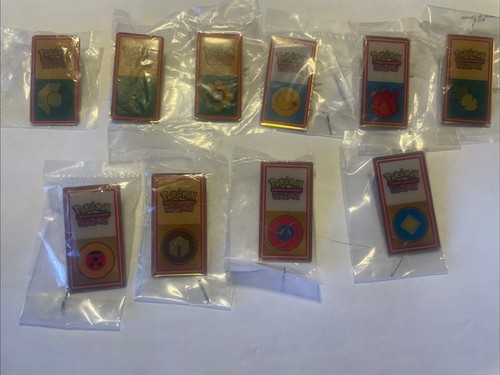 10 Pokemon Trading Card Game League Kanto/Johto Gym Badges Pins Mint In Package